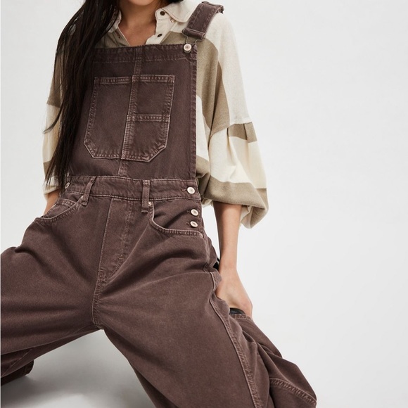 WE THE FREE GOOD LUCK BARREL OVERALLS CHOCOLATE MOUSSE - Picture 4 of 4